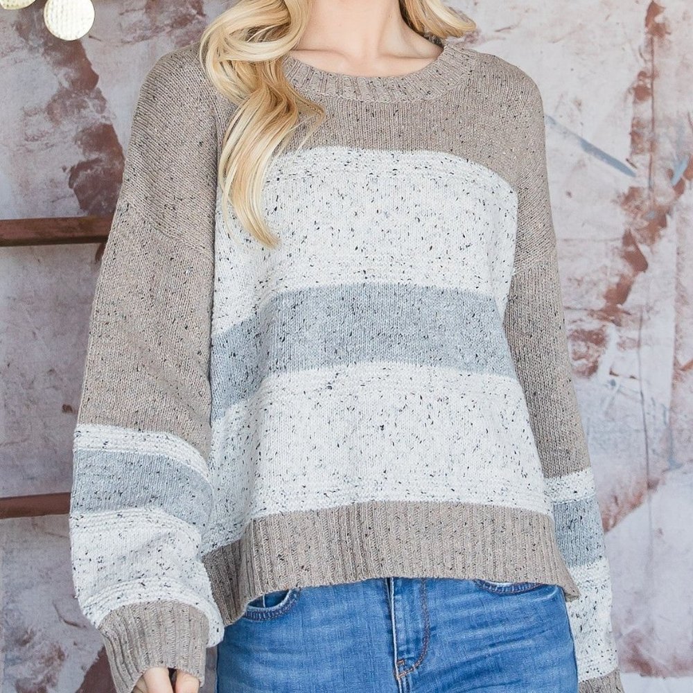 Women's Stylish Casual Outwre Color Block Knit Fabric Cute Knit Sweater NWT